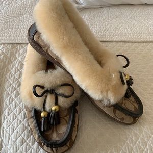 COACH Slippers - Fur Lined (faux) made of canvas